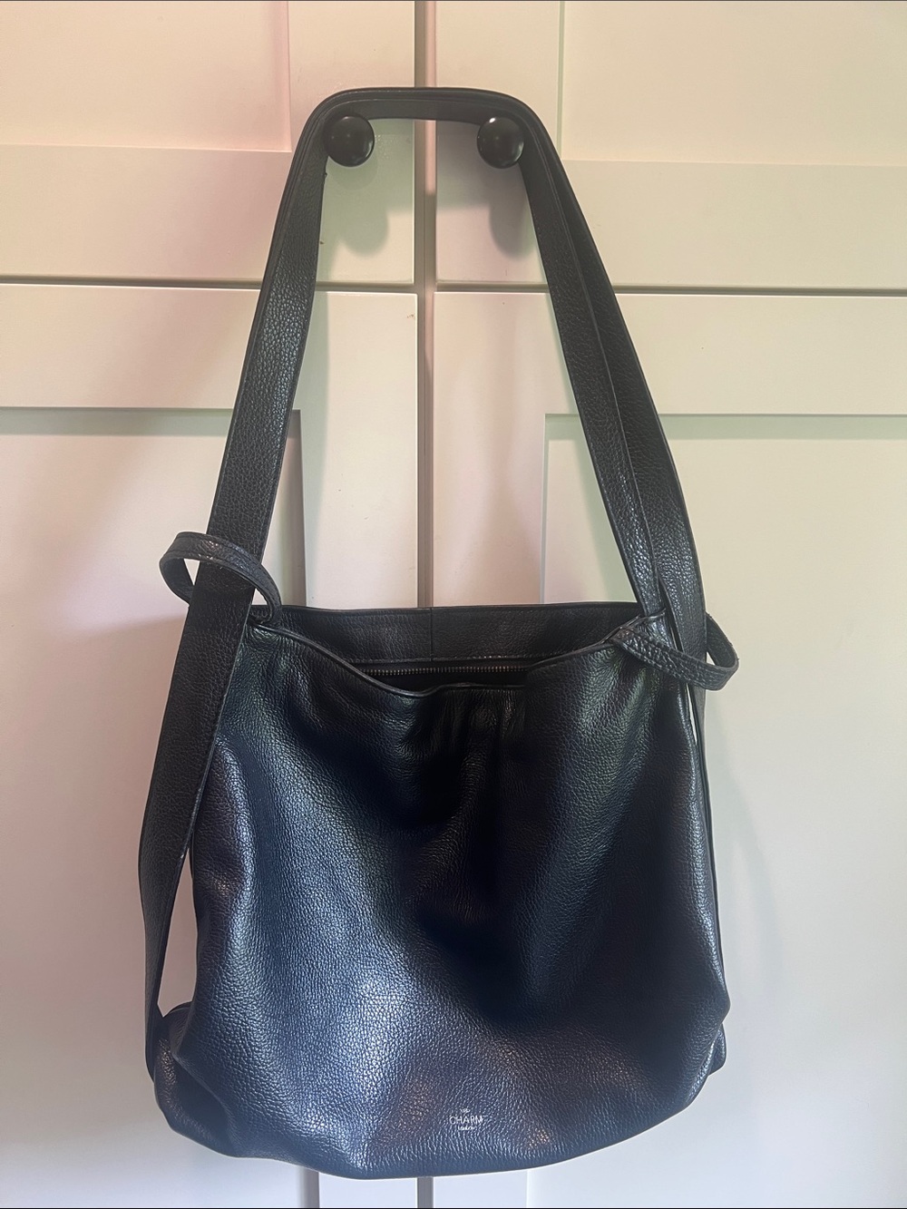 Charm London Black Leather Convertible Hobo Backpack Bag